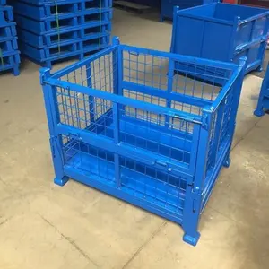 DJ sanayi çekmeceli saklama dolabı depo Metal yığını katlanabilir depolama kafes konteyner katlanabilir istiflenebilir katlanır çelik palet - Product Image 5