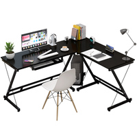 Bureau d'angle en bois en forme de L avec pieds en métal, pliable, design durable et rafraîchissant pour le bureau à domicile et les jeux
