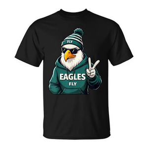 T-shirt graphique Eagles Fly noir pour hommes, grande taille, design Team Spirit - Product Image 2