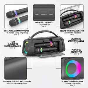 OEM Portable Machine with 2 <b>Microphones</b> 4000mAh Battery TK03 40W Powerful BT Speaker for Outdoor Party Camping Beach - Product Image 3