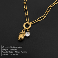 Bracelet chaîne trombone en acier inoxydable plaqué or 14 carats pour femme avec pendentif breloque fraise diamantée Emanco