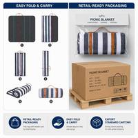 Grande couverture de pique-nique pliable imperméable à rayures avec sangle en cuir, tapis de plage extérieur écologique en Oxford 600D