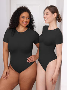 Women's One-Piece Short-Sleeved <b>Slim</b> 'n Lift Firm Control Breathable Seamless Nonwoven Misty Sensation Outerwear Thong Bodysuit - Product Image 5