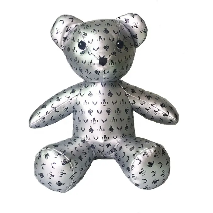 Urso de pelúcia de couro pu macio, coisas de bebê feito sob encomenda, brinquedo de pelúcia