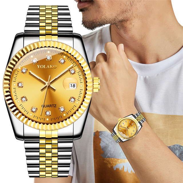 4448 Men Watch Male Rhinestone Stainless Steel Wristwatches With Date Display Relogio Masculino