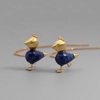 LotusFun 925 argent Sterling naturel Lapis bel oiseau Design Simple mode longue boucle d'oreille goutte pour fille bijoux fête