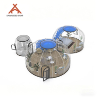 Dôme de glamping géodésique en polycarbonate PC Kawagebo Kamp (KK) de 5m + 4m + 2,5m de diamètre avec salon intégré