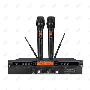 Micrófono Inalámbrico UHF de Doble Canal EIF HP-1100 en Oferta, con Micrófono Dinámico y de Condensador para Karaoke OEM - Product Image 2