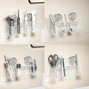 Wall-Mounted Punch-Free Plastic Banheiro Caixa De Armazenamento Ventosa Porta Escova De Dentes Multi-Compartimento Impermeável Eco-Friendly - Product Image 3