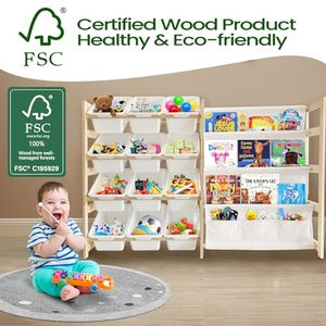 Meubles de rangement de jouets polyvalents sur pied pour enfants 12 bacs de rangement organisateur de rangement de jouets en bois à 4 niveaux étagère en bois - Product Image 3