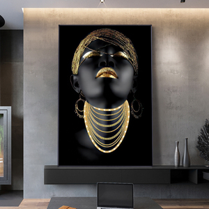 Quadro Moderno con Stampa di Donne Africane Belle in Nero, Dipinto a Olio su Tela con Cornice, Arte Murale di Ragazze Sensuali - Product Image 1