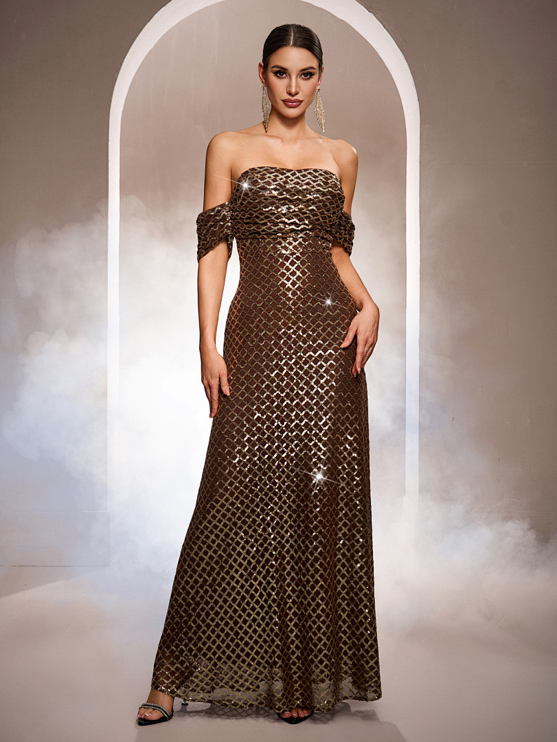 Low Price Off the Shoulder Gold Dress Fringe Wrap Detail | Alibaba.com