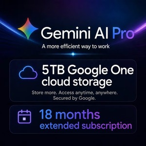 Abbonamento Google <span class=keywords><strong>Gemini</strong></span> AI Pro di 18 Mesi, 5TB di Archiviazione, Utilizzo Globale con Gmail Proprio, Compatibile con Linux e <span class=keywords><strong>MAC</strong></span> - Product Image 1