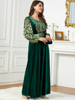 Robe musulmane Z-35 Dubaï Moyen-Orient, automne-hiver, velours, patchwork, perles, abaya, style turc, coupe ajustée, XXL, robes pour femmes