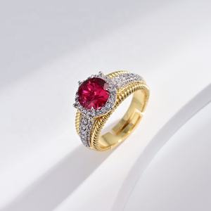 Anillo de plata 925 vintage con circonita cúbica rosa de alta calidad, chapado en oro de lujo, con circonitas y rubíes, precio de fábrica. - Product Image 1