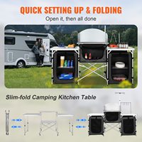 Table de cuisine pliante d'extérieur en aluminium, station de cuisson avec 3 armoires, pare-brise amovible, table de cuisine de camping pour pique-niques