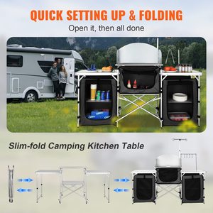 Mesa de Cocina <span class=keywords><strong>Plegable</strong></span> para Exteriores, Estación de Cocina de Aluminio con 3 Armarios, Parabrisas Desmontable, Mesa de Cocina para Campamento y Picnics - Product Image 5