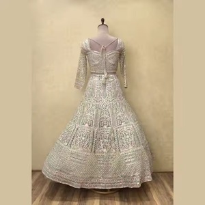 インドから最も売れているデザイナー赤面ピンクネットLehengaザリとハンドビーズ詳細卸売価格 - Product Image 3