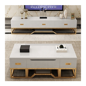 Modern High Gloss Coffee Tea <strong>Table</strong> Tv Stand Set with Hidden Seat Stool <strong>Centre</strong> Tea <strong>Table</strong> and Tv Cabinet Combination - Product Image 1