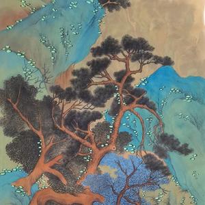 Arte <span class=keywords><strong>Oriental</strong></span>, Pinturas de Paisajes Chinos Pintadas a Mano en Verde y Azul, Pintura con Tinta, Arte <span class=keywords><strong>Chino</strong></span> Antiguo, Arte de Pared - Product Image 3