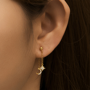 CANNER Joyería Fina, Pendientes de Plata de Ley 925 con Cadena de Borlas y Circonita Cúbica, Diseño de Estrella y Luna, para Mujer, Regalo - Product Image 5