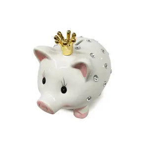 Creative Kids Birthday Gifts Ceramic White Princess Pig Shape Crystal Piggy Bank
