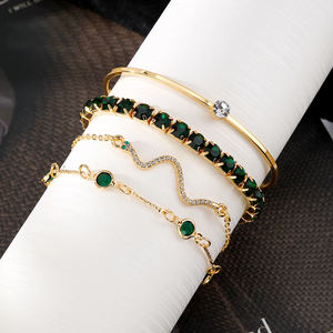 Pulsera de <span class=keywords><strong>serpiente</strong></span> de circón verde con incrustaciones de moda, conjunto de 4 pulseras ajustables de circón chapadas en oro, joyería de cena - Product Image 6