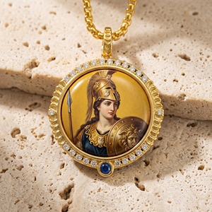 Collar Talismán Diario con Colgante Athena de Sabiduría para el Éxito Profesional, Regalo de Graduación, Gema <span class=keywords><strong>Azul</strong></span> de Zirconia, Chapado en Oro de 18K, Proveedor de Boutique - Product Image 1