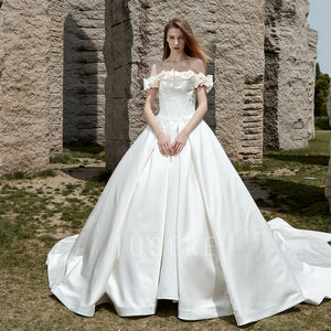 Classic Aline 3D Handmade Flowers Satin Bridal Gown Custom <strong>UK</strong> Church <strong>Wedding</strong> <strong>Dress</strong> - Product Image 1