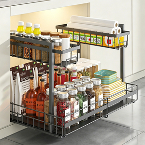 Organisateur rétractable sous l'évier, longueur réglable, tiroir <span class=keywords><strong>coulissant</strong></span>, <span class=keywords><strong>panier</strong></span> de rangement en métal - Product Image 5