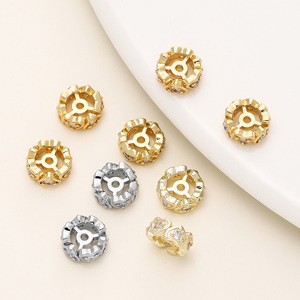 Flower Shape <b>Copper</b> Plated Gold Zircon Bead Caps For <b>Bracelet</b> Making DIY Jewelry Accessories - Product Image 4
