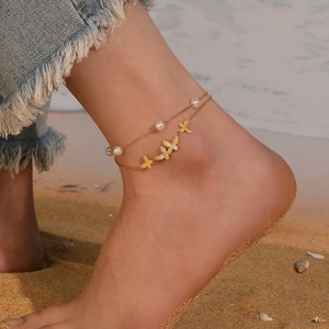Wholesale Gold Plated Stainless Steel Butterfly Pearl Anklet Mother Pearl Inlay Waterproof Anti-fade Butterfly Anklet - Product Image 1