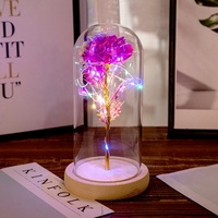 Rose artificielle en feuille d'or 24 carats sous cloche en verre avec lampe LED, cadeau pour la Saint-Valentin et la fête des mères 2025