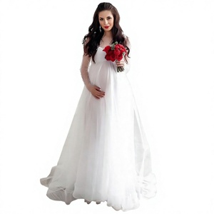 <b>White</b> Breathable Spandex/Polyester <b>Maternity</b> Floor Length <b>Dress</b> Long Sleeve Loose Fit Photoshoot Pregnancy <b>Dress</b> for Summer - Product Image 2