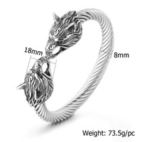 Bracelet jonc torsadé tête de loup viking nordique personnalisé, style punk motard, pour homme, bijoux de fête, vente en gros