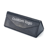 Etui à lunettes de soleil triangle noir en simili cuir avec logo personnalisé portable avec coins rigides étui à lunettes magnétique design pliable