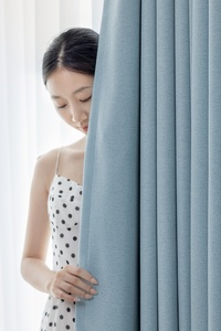 Grosir tirai kain Linen poliester mewah kain tirai gelap tinggi biru langit untuk kamar tidur ruang tamu Hotel jendela - Product Image 2