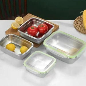 304 Stainless Steel Rectangular Food <b>Storage</b> <b>Containers</b> With Clip On Lids For Refrigerator And Travel Use - Product Image 2