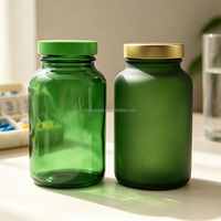 Flacon en verre givré pour vitamines, emballage de pilules et capsules médicales, flacon en verre mat vert givré pour vitamines