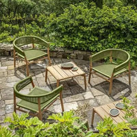 Ensemble de table et de chaises de loisirs d'extérieur en teck et rotin, meubles de salon résistants aux UV et imperméables pour cour, villa, hôtel, terrasse