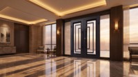 Porte double en fer forgé carrée concentrique de luxe LINCAI |   Porte d'entrée de villa moderne forgée à la main avec verre symétrique