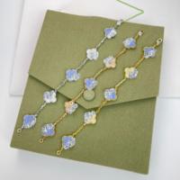Bracelets trèfle à quatre feuilles originaux en argent sterling S925, agate naturelle, calcédoine, motif cinq fleurs, style Van Cleef