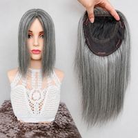 Prothèse capillaire 100% cheveux humains vierges européens non traités, avec dessus en soie et dos tissé, 7x9, couleur grise, pour femmes