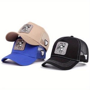 Gorra de béisbol de 5 paneles de algodón 100% con malla de dibujos animados personalizada al por mayor, deportiva, común, con logo bordado, para todas las estaciones, tipo camionero. - Product Image 1