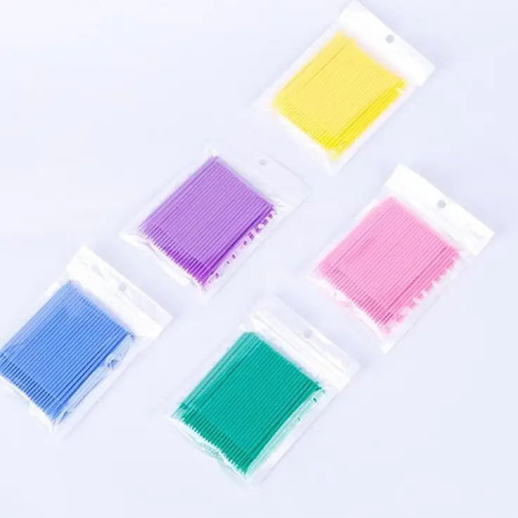 Toptan renkli tek kullanımlık plastik temizlik kirpik ucu uzatma maskara kirpik mikro fırça çubukla aplikatör diş mikro fırça