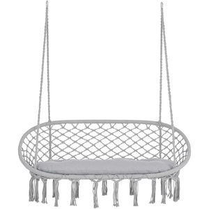 Silla Hamaca Doble de Macramé con Cojín Suave, Silla Colgante de Cuerda de Algodón para Interiores, Exteriores, Hogar, Patio y Jardín - Product Image 3