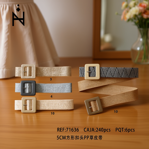 Cinturón de cintura de moda para mujer con hebilla cuadrada de 5 cm y cinturón de PP con diseño de césped 71636 - Product Image 3