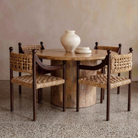 Meubles de salle à manger Wabi-sabi de Style ferme française fauteuil Pablo en bois massif siège en jonc de mer autochtone tissé à la main