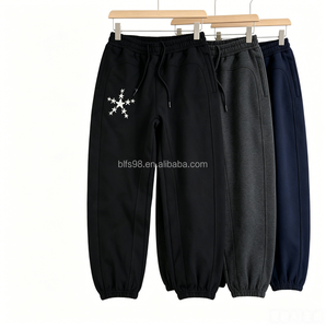 Pantalon de survêtement décontracté pour homme grande taille, taille mi-haute, cordon de serrage, coupe ample, 100% coton, pour l'automne, broderie étoile sur la jambe droite - Product Image 1