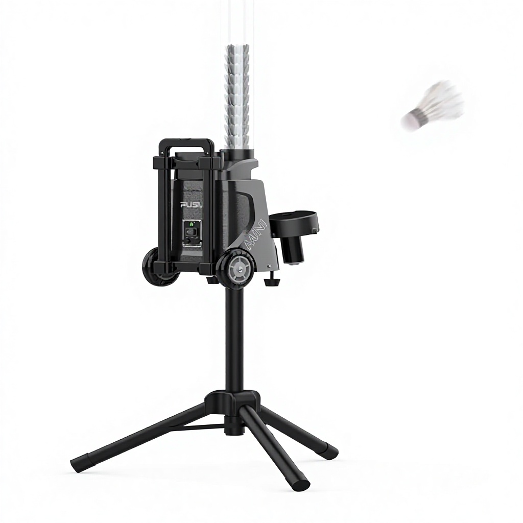 PUSUN PB-Mini Badminton Trainer Machine Smart App Control 50+Ball Capacity Variable Speed 6-8H Battery Life for Kids/Beginners